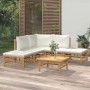 Set de muebles de jardín 6 piezas bambú y cojines blanco crema en Conjuntos de jardín | Comprar online en Foru.es