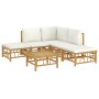 Set de muebles de jardín 6 piezas bambú y cojines blanco crema en Conjuntos de jardín | Comprar online en Foru.es