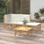 Set de muebles de jardín 4 piezas bambú y cojines blanco crema en Conjuntos de jardín | Comprar online en Foru.es