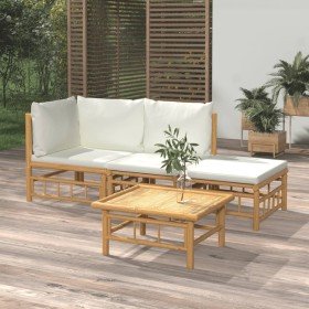 Set de muebles de jardín 4 piezas bambú y cojines blanco crema en Conjuntos de jardín | Comprar online en Foru.es