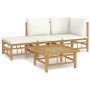 Set de muebles de jardín 4 piezas bambú y cojines blanco crema en Conjuntos de jardín | Comprar online en Foru.es