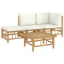 Set de muebles de jardín 4 piezas bambú y cojines blanco crema en Conjuntos de jardín | Comprar online en Foru.es