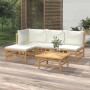 Set de muebles de jardín 5 piezas bambú y cojines blanco crema en Conjuntos de jardín | Comprar online en Foru.es