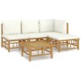 Set de muebles de jardín 5 piezas bambú y cojines blanco crema en Conjuntos de jardín | Comprar online en Foru.es
