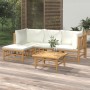 Set de muebles de jardín 5 piezas bambú y cojines blanco crema en Conjuntos de jardín | Comprar online en Foru.es