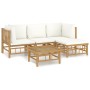Set de muebles de jardín 5 piezas bambú y cojines blanco crema en Conjuntos de jardín | Comprar online en Foru.es