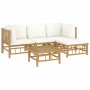 Set de muebles de jardín 5 piezas bambú y cojines blanco crema en Conjuntos de jardín | Comprar online en Foru.es