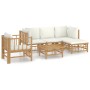 Set de muebles de jardín 6 piezas bambú y cojines blanco crema en Conjuntos de jardín | Comprar online en Foru.es