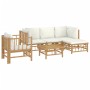 Set de muebles de jardín 6 piezas bambú y cojines blanco crema en Conjuntos de jardín | Comprar online en Foru.es