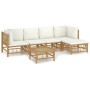 Set de muebles de jardín 6 piezas bambú y cojines blanco crema en Conjuntos de jardín | Comprar online en Foru.es