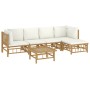Set de muebles de jardín 6 piezas bambú y cojines blanco crema en Conjuntos de jardín | Comprar online en Foru.es