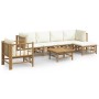 Set de muebles de jardín 7 piezas bambú y cojines blanco crema en Conjuntos de jardín | Comprar online en Foru.es