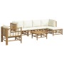 Set de muebles de jardín 7 piezas bambú y cojines blanco crema en Conjuntos de jardín | Comprar online en Foru.es