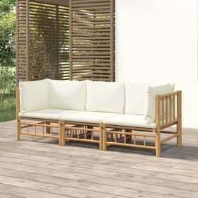 Set de muebles de jardín 3 piezas bambú y cojines blanco crema en Conjuntos de jardín | Comprar online en Foru.es