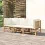 Set de muebles de jardín 3 piezas bambú y cojines blanco crema en Conjuntos de jardín | Comprar online en Foru.es