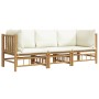 Set de muebles de jardín 3 piezas bambú y cojines blanco crema en Conjuntos de jardín | Comprar online en Foru.es