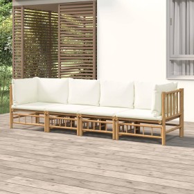 Set de muebles de jardín 4 piezas bambú y cojines blanco crema en Conjuntos de jardín | Comprar online en Foru.es