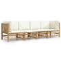 Set de muebles de jardín 4 piezas bambú y cojines blanco crema en Conjuntos de jardín | Comprar online en Foru.es