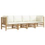 Set de muebles de jardín 4 piezas bambú y cojines blanco crema en Conjuntos de jardín | Comprar online en Foru.es