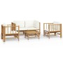 Set de muebles de jardín 5 piezas bambú y cojines blanco crema en Conjuntos de jardín | Comprar online en Foru.es