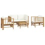Set de muebles de jardín 5 piezas bambú y cojines blanco crema en Conjuntos de jardín | Comprar online en Foru.es