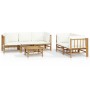 Set de muebles de jardín 6 piezas bambú y cojines blanco crema en Conjuntos de jardín | Comprar online en Foru.es