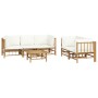 Set de muebles de jardín 6 piezas bambú y cojines blanco crema en Conjuntos de jardín | Comprar online en Foru.es