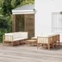Set de muebles de jardín 9 piezas bambú y cojines blanco crema en Conjuntos de jardín | Comprar online en Foru.es