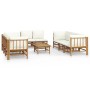 Set de muebles de jardín 9 piezas bambú y cojines blanco crema en Conjuntos de jardín | Comprar online en Foru.es