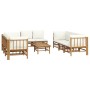 Set de muebles de jardín 9 piezas bambú y cojines blanco crema en Conjuntos de jardín | Comprar online en Foru.es