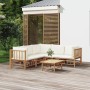 Set de muebles de jardín 6 piezas bambú y cojines blanco crema en Conjuntos de jardín | Comprar online en Foru.es