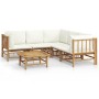 Set de muebles de jardín 6 piezas bambú y cojines blanco crema en Conjuntos de jardín | Comprar online en Foru.es