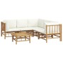 Set de muebles de jardín 6 piezas bambú y cojines blanco crema en Conjuntos de jardín | Comprar online en Foru.es