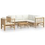 Set de muebles de jardín 7 piezas bambú y cojines blanco crema en Conjuntos de jardín | Comprar online en Foru.es