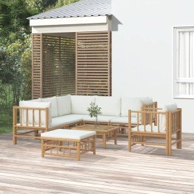Set de muebles de jardín 8 piezas bambú y cojines blanco crema en Conjuntos de jardín | Comprar online en Foru.es