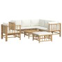 Set de muebles de jardín 8 piezas bambú y cojines blanco crema en Conjuntos de jardín | Comprar online en Foru.es