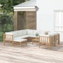 Set de muebles de jardín 10 piezas bambú y cojines blanco crema en Conjuntos de jardín | Comprar online en Foru.es