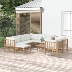 Set de muebles de jardín 10 piezas bambú y cojines blanco crema en Conjuntos de jardín | Comprar online en Foru.es