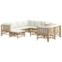 Set de muebles de jardín 10 piezas bambú y cojines blanco crema en Conjuntos de jardín | Comprar online en Foru.es