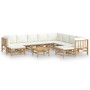 Set de muebles de jardín 11 piezas bambú y cojines blanco crema en Conjuntos de jardín | Comprar online en Foru.es