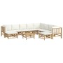 Set de muebles de jardín 11 piezas bambú y cojines blanco crema en Conjuntos de jardín | Comprar online en Foru.es