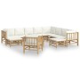 Set de muebles de jardín 12 piezas bambú y cojines blanco crema en Conjuntos de jardín | Comprar online en Foru.es