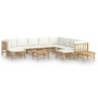 Set de muebles de jardín 12 piezas bambú y cojines blanco crema en Conjuntos de jardín | Comprar online en Foru.es