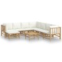 Set de muebles de jardín 9 piezas bambú y cojines blanco crema en Conjuntos de jardín | Comprar online en Foru.es