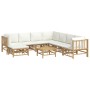 Set de muebles de jardín 9 piezas bambú y cojines blanco crema en Conjuntos de jardín | Comprar online en Foru.es