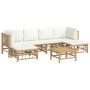 Set de muebles de jardín 7 piezas bambú y cojines blanco crema en Conjuntos de jardín | Comprar online en Foru.es