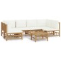 Set de muebles de jardín 7 piezas bambú y cojines blanco crema en Conjuntos de jardín | Comprar online en Foru.es