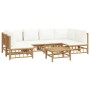 Set de muebles de jardín 7 piezas bambú y cojines blanco crema en Conjuntos de jardín | Comprar online en Foru.es