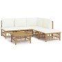 Set de muebles de jardín 6 piezas bambú y cojines blanco crema en Conjuntos de jardín | Comprar online en Foru.es