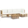 Set de muebles de jardín 6 piezas bambú y cojines blanco crema en Conjuntos de jardín | Comprar online en Foru.es
